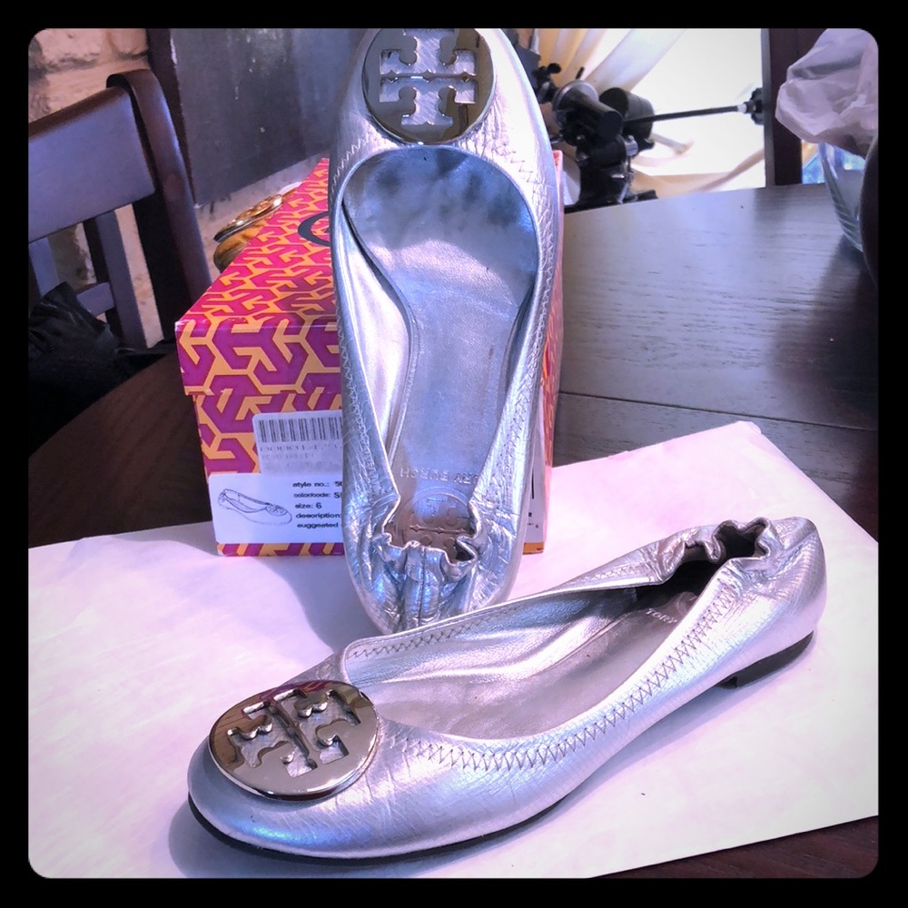 Tory Burch Reva Silver Ballet flats